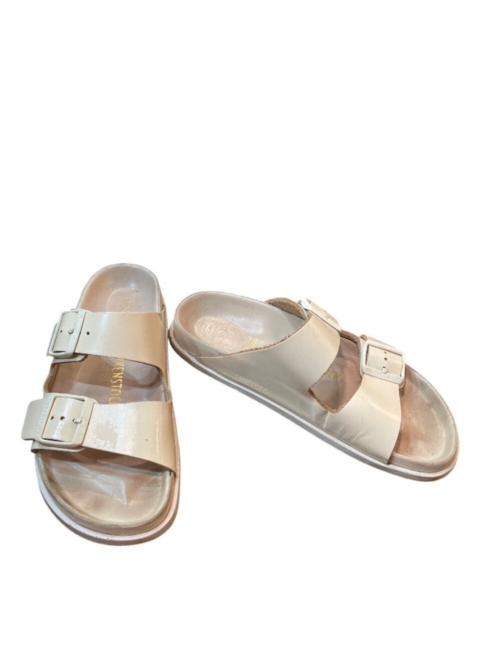 Birkenstock wms cream slip on casual outdoor sandals sz 38/7.5-8